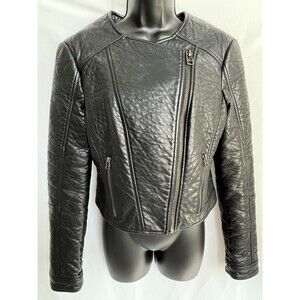 Blanc Noir Vegan Faux Leather Moto Biker Black Jacket M Grunge 90s Retro Goth